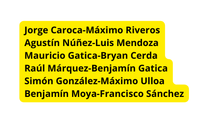 Jorge Caroca Máximo Riveros Agustín Núñez Luis Mendoza Mauricio Gatica Bryan Cerda Raúl Márquez Benjamín Gatica Simón González Máximo Ulloa Benjamín Moya Francisco Sánchez