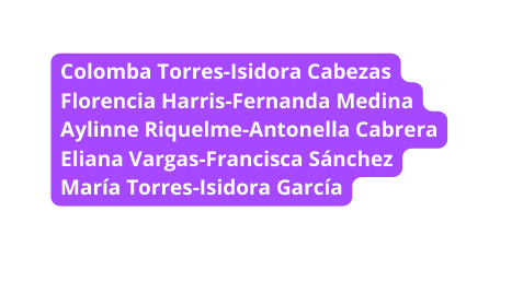 Colomba Torres Isidora Cabezas Florencia Harris Fernanda Medina Aylinne Riquelme Antonella Cabrera Eliana Vargas Francisca Sánchez María Torres Isidora García